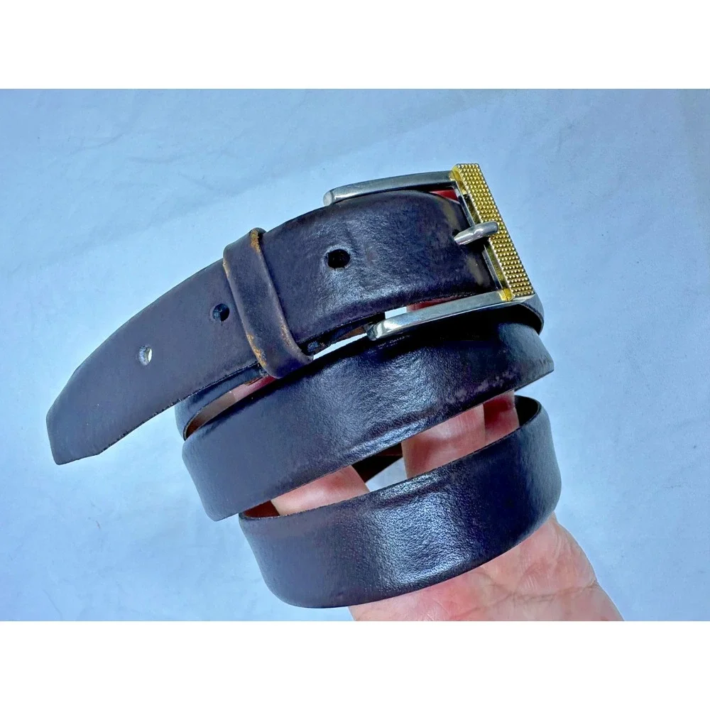 VTG Christian Dior Belt Split Leather Brown Sz 38 Gold Texture Buckle
